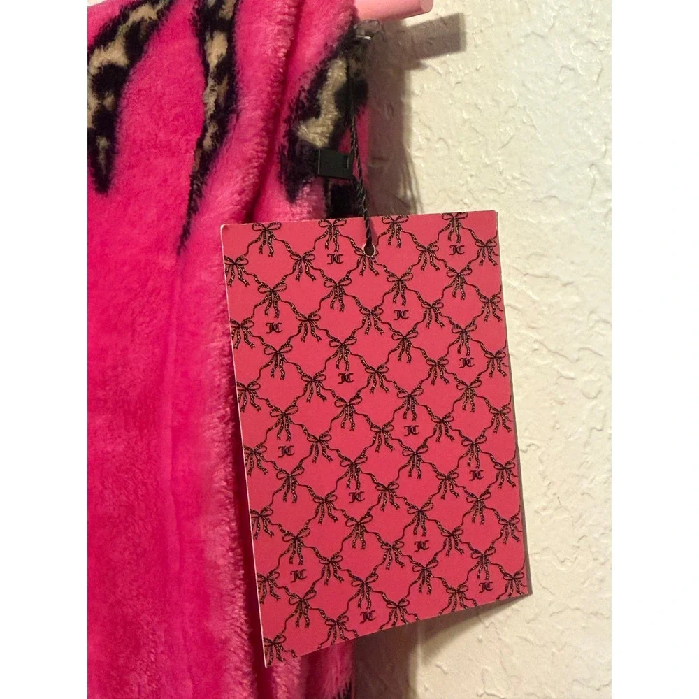 Juicy Couture Pink Leopard Bow Plush Printed Throw Blanket 50x60 Twin NWT